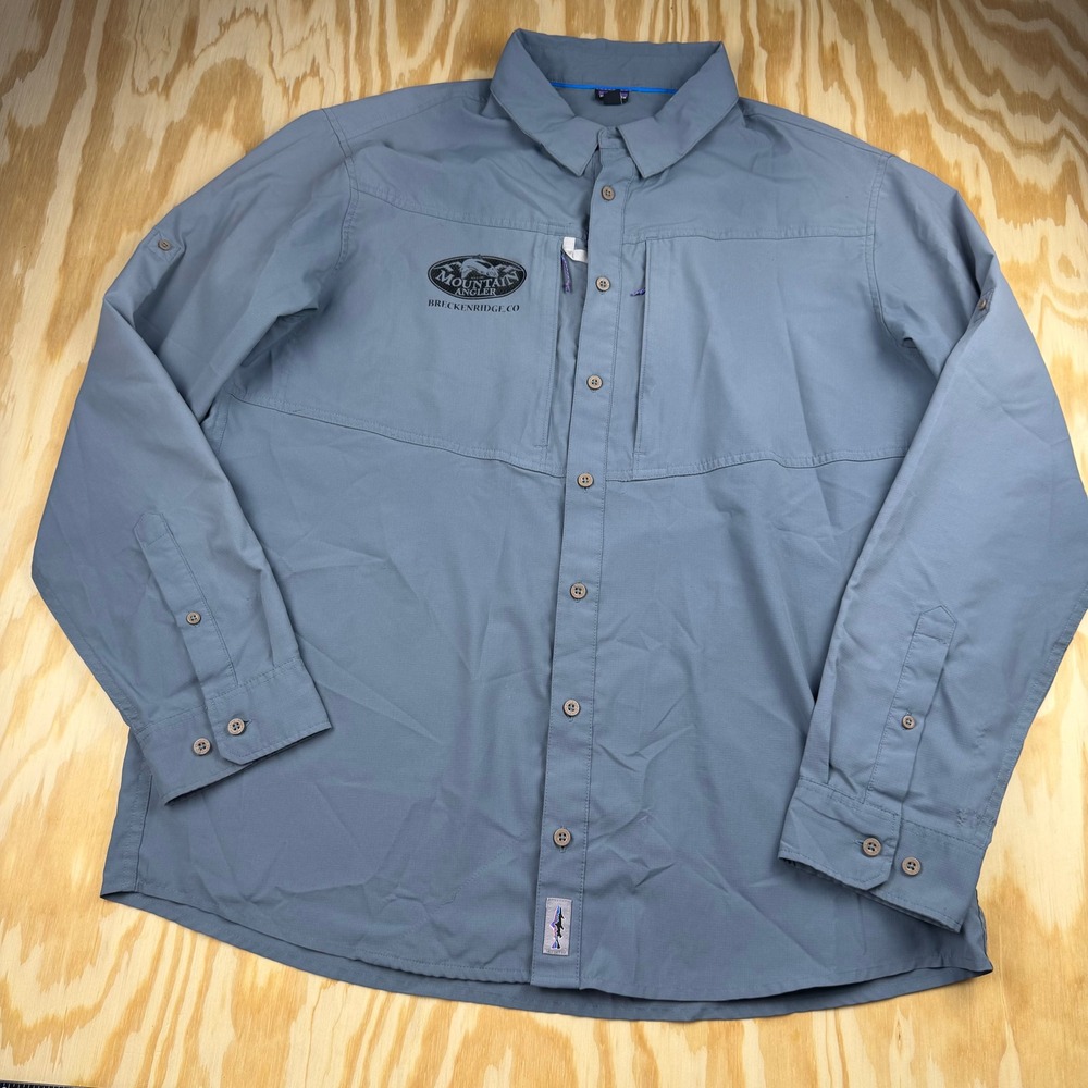 Patagonia Mens Long Sleeve Ripstop Fishing Shirt Mountain Angler Blue Large